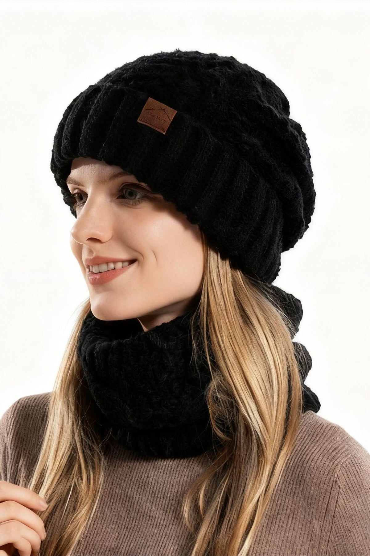 Conjunto de 2 Piezas de Gorro y Bufanda de Punto