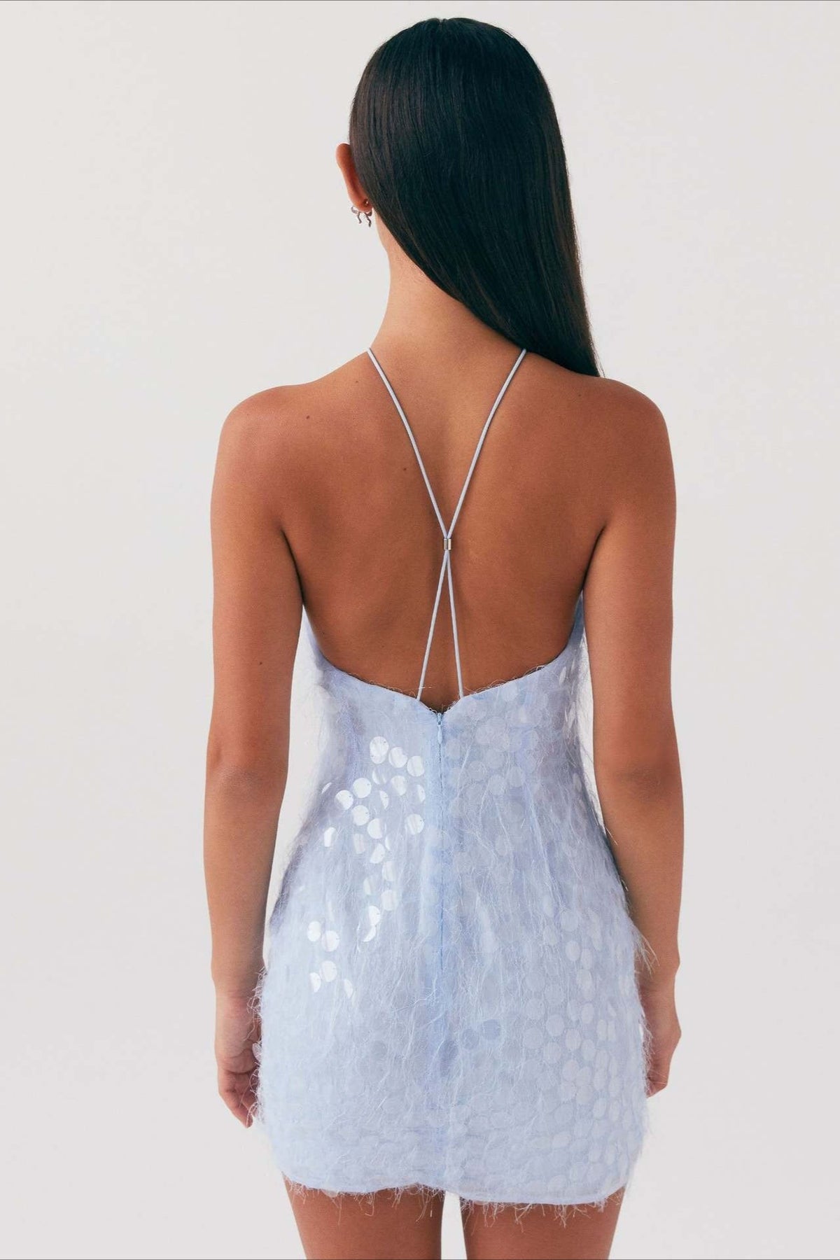 Espalda Descubierta, Halter, Lentejuelas y Cordones Vestido de Fiesta