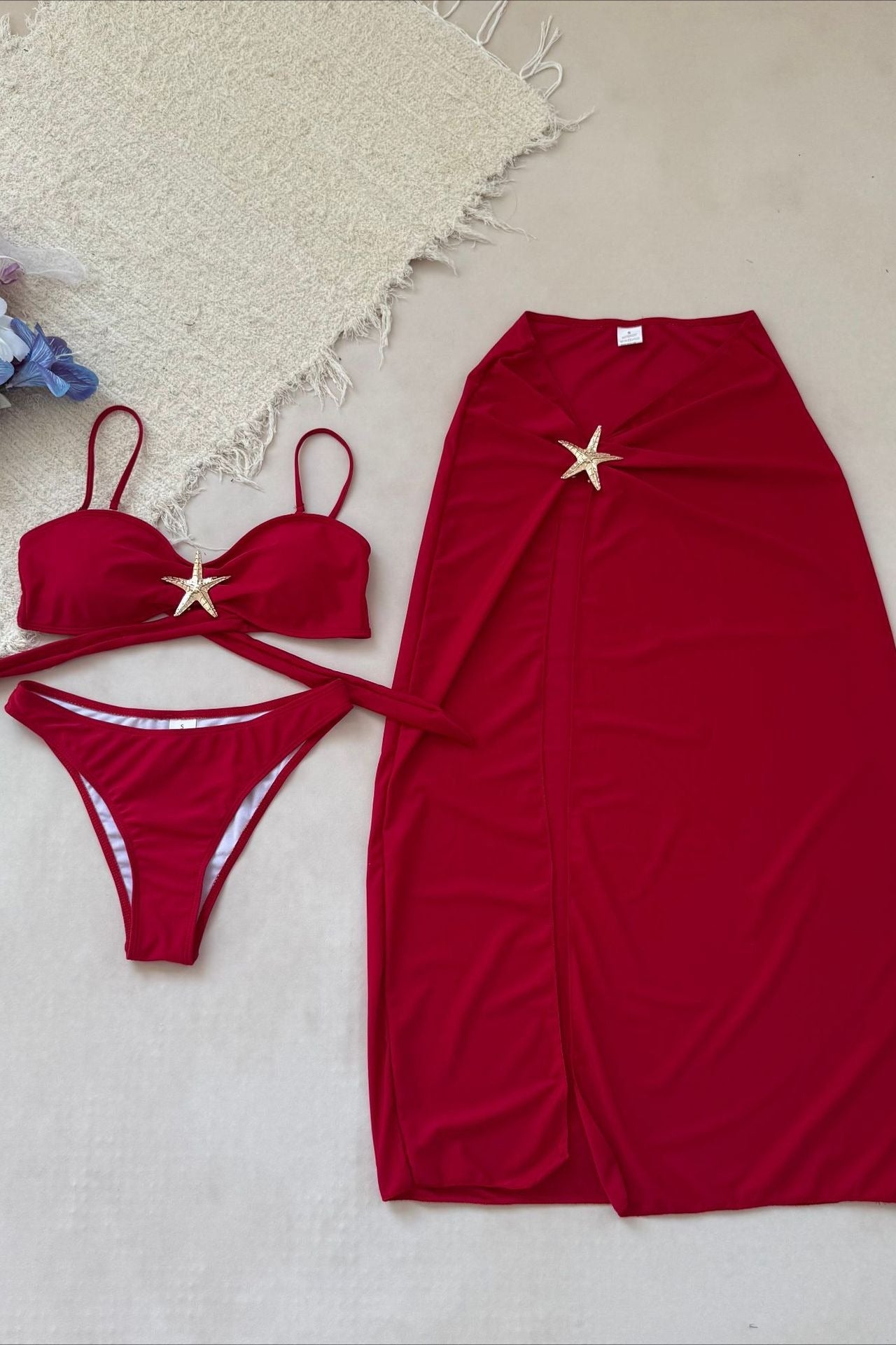 Mesh Long Skirt Beach Three Piece Swim Set
