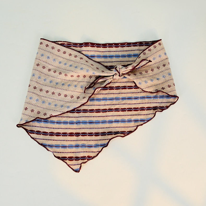 Cotton Striped Triangle Retro Head Shawl Scarf