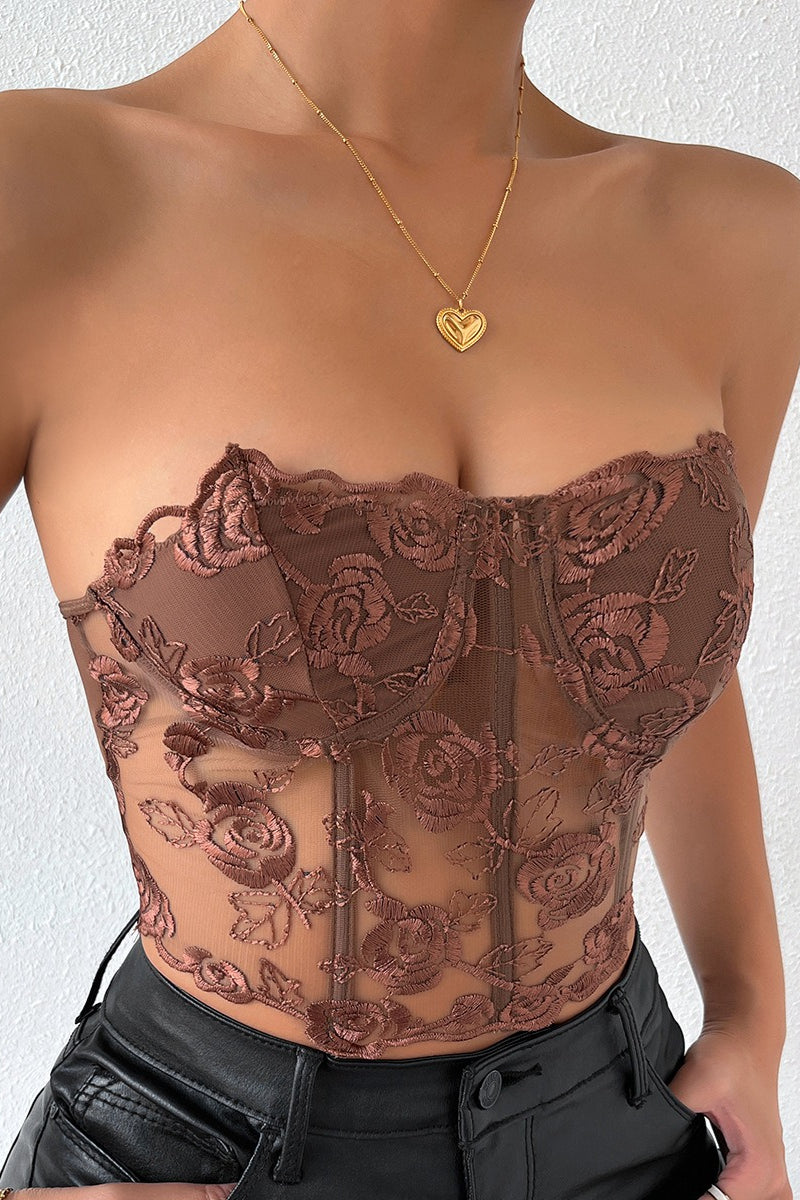 Lace 3D Flower Corset Tube Top