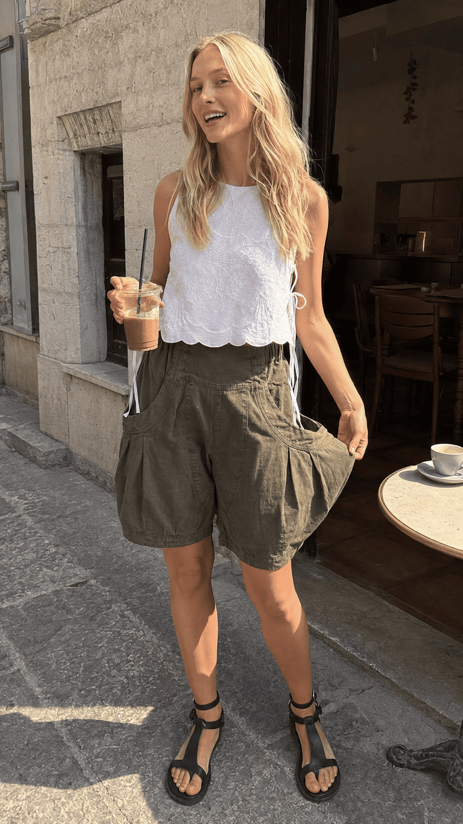 High Waist Utility Wide Leg Loose Fit Shorts