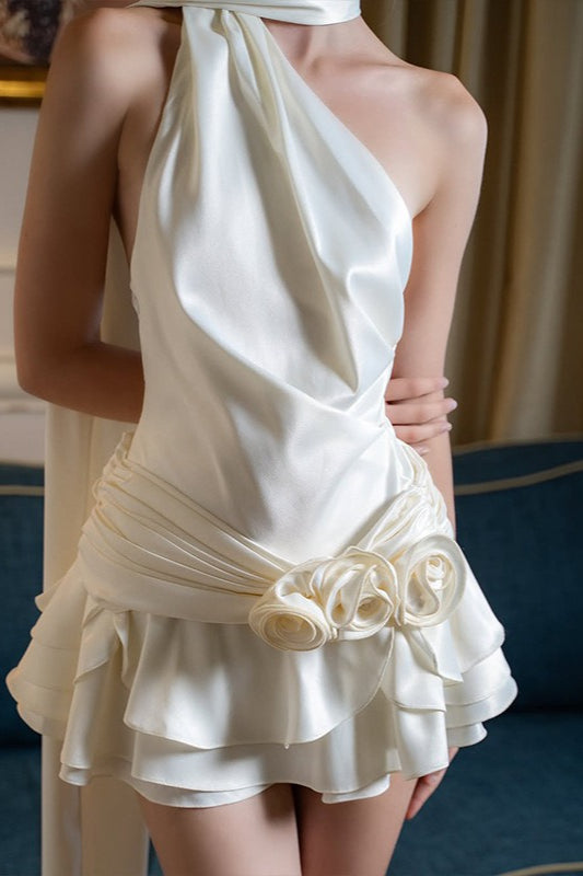 Elegante Satén Floral en 3D Vestido de Cóctel