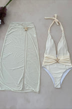 Conjunto de Baño con Malla, Halter y Abertura Alta
