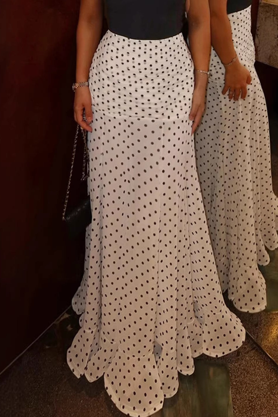 High Waist Polka Dot Bodycon Maxi Skirt