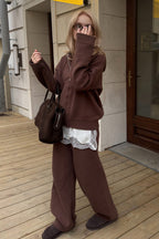 Hooded Zip Cardigan Wide Leg Pants Knit Set