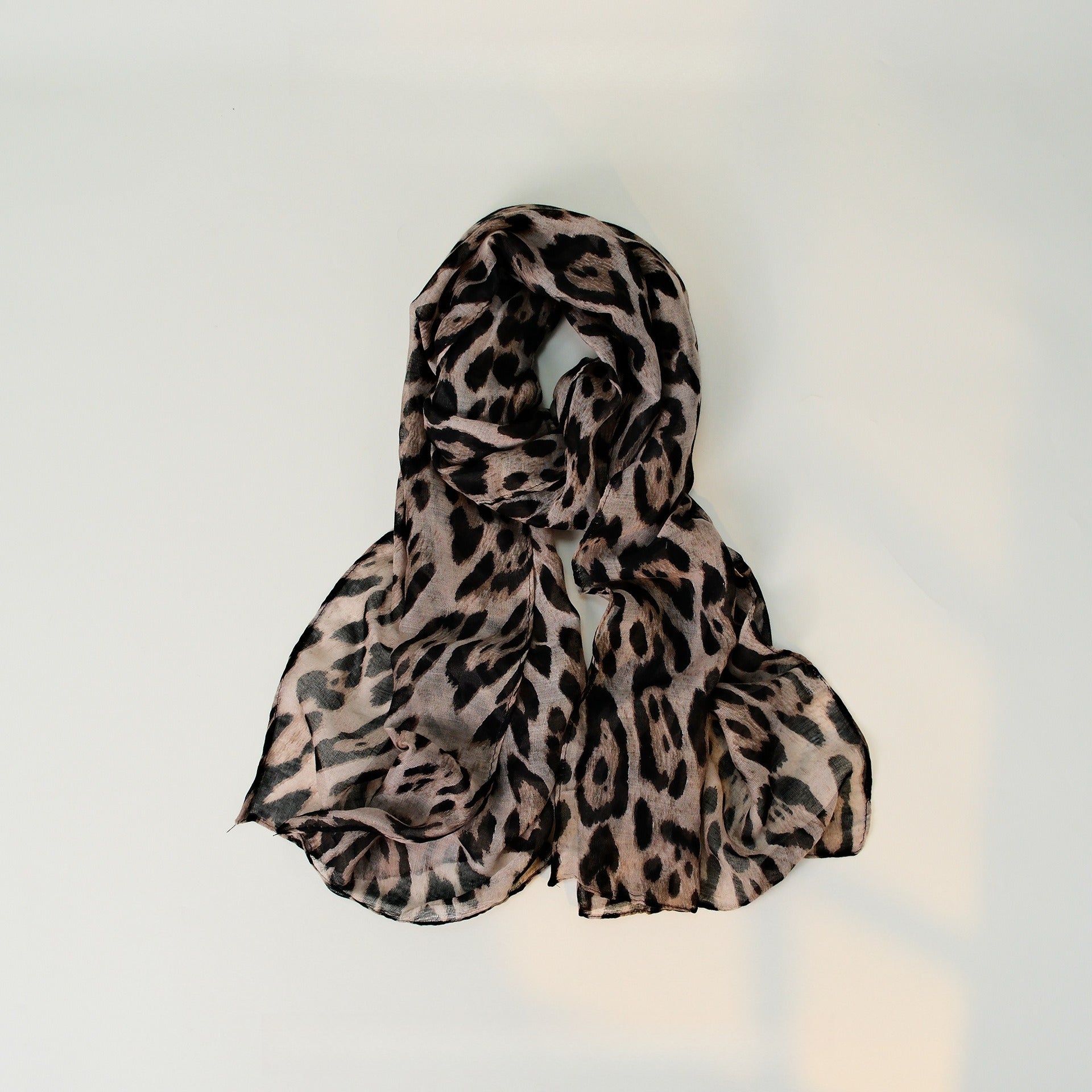 Leopard Pattern Thin Cotton Linen Touch Wrap Scarf