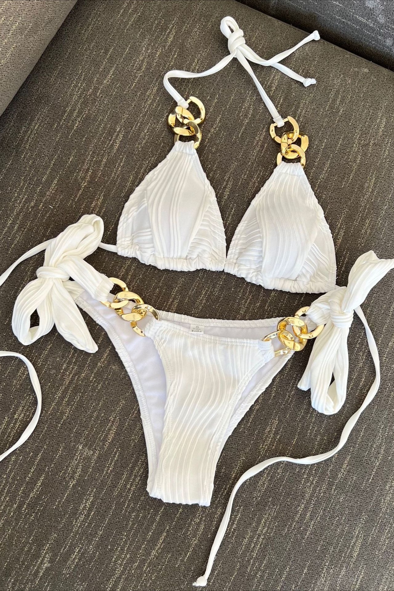 Metal Chain Halter Tie Bikini Set
