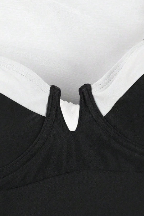 Retro Colorblock Halter Backless One Piece Swimwear