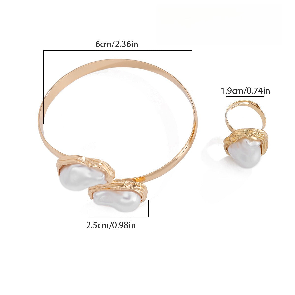 2-Pieza Barroco Irregular Perla Aleación Conjunto de Collar, Anillo y Pulsera