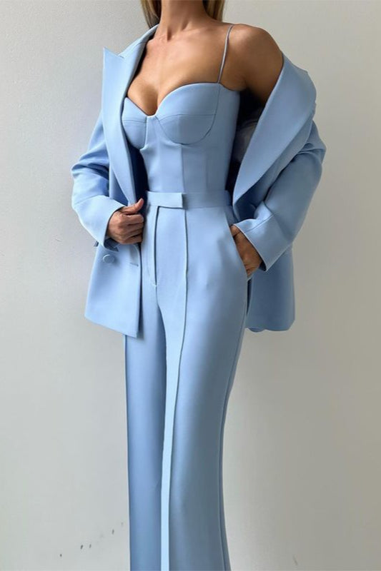 Corset Style Three Piece Blazer Pants Set