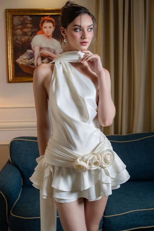 Elegante Satén Floral en 3D Vestido de Cóctel