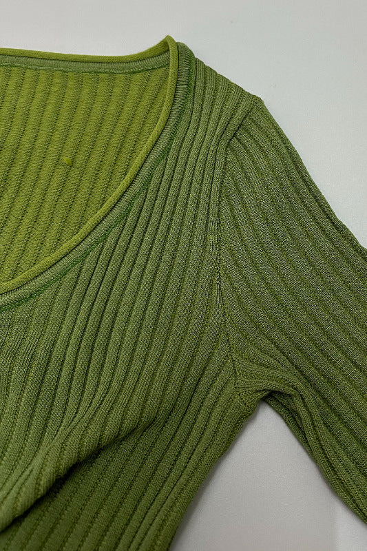 Tie-Front Cropped Ribbed Knit Cardigan