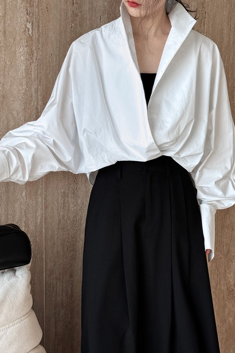 Cuello Mao Escote Profundo en V En Capas Blusa