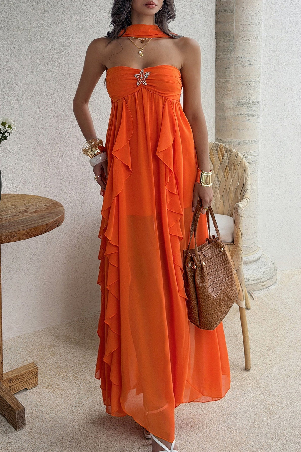 Strapless Tiered Ruffle Vacation Dress