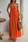 Strapless Tiered Ruffle Vacation Dress