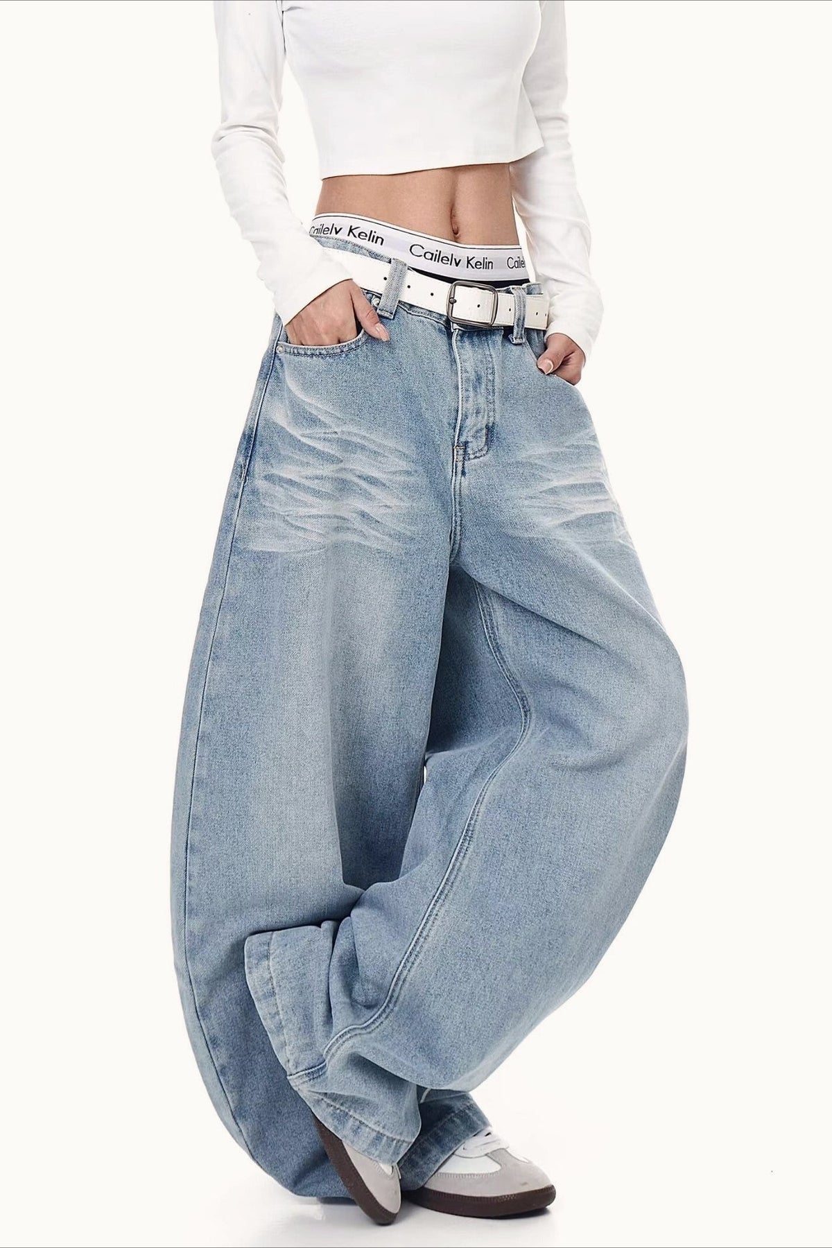 Letter Printed Slouchy Wide Leg Versatile Jeans