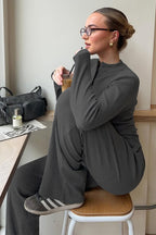 Ribbed Mock Neck Cardigan Pants Set