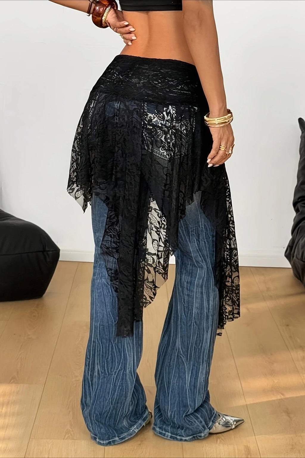 Y2K Punk Lace Asymmetric Midi Skirt