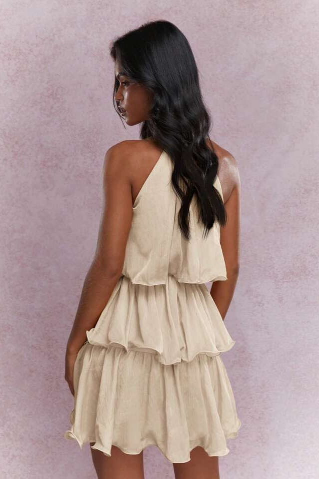 Halter Sleeveless Tiered Ruffle Vacation Dress