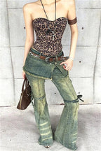 Blue Baggy High Waist Cargo Jeans
