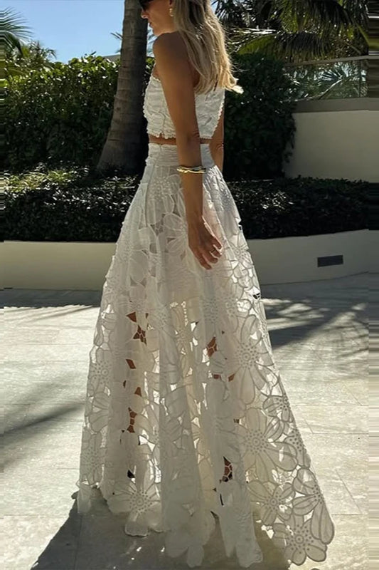 Lace Hollow Out Loose Beach Two Piece Boho Dress