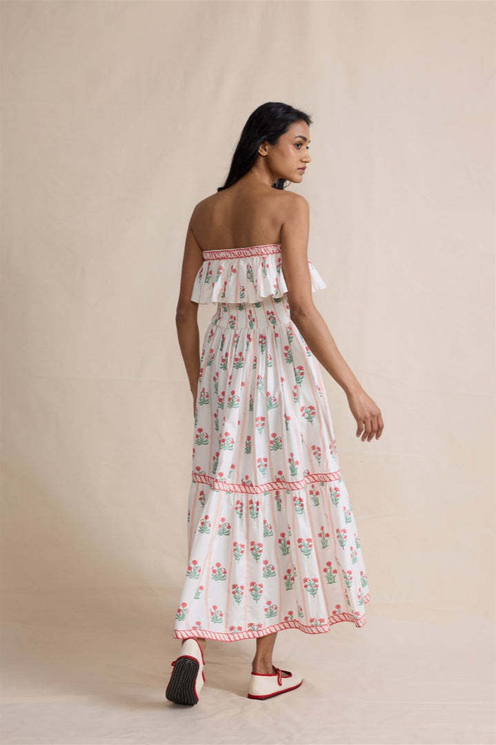 Floral Print Ruffled Trim Boho Dress