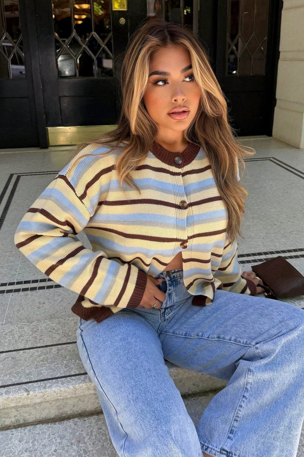 Multicolor Stripe Contrast Cardigan