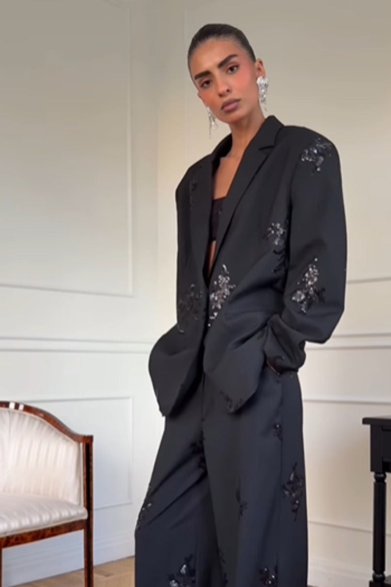Embroidered Two Piece Blazer Pants Set