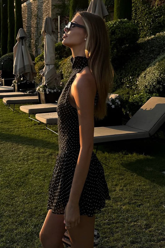 Black Polka Dot Slim Fit Mini Dress