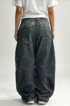 Vintage Wash Ornate Graphic Straight Jeans