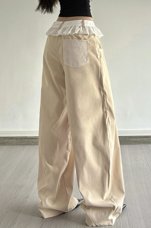 Lace-Panel Loose-Fit Cargo Pant
