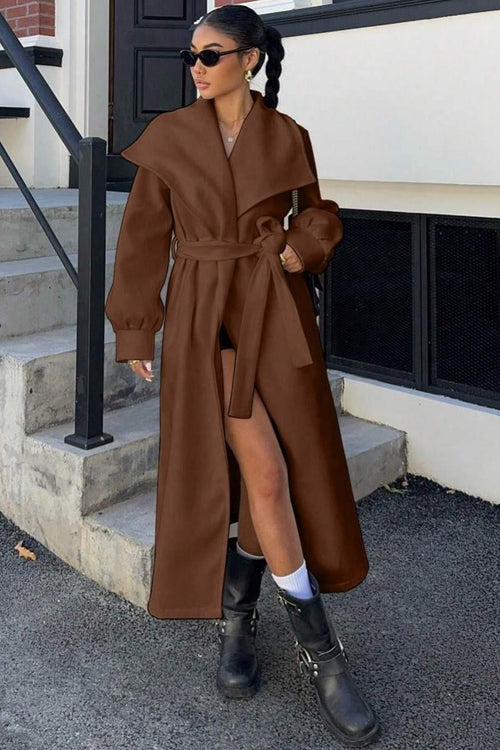 Brown wool coat with oversized lapels