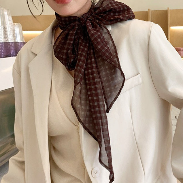 Brown Vintage Plaid Long Lightweight Neck Scarf