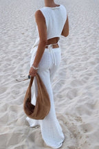 Conjunto informal de pantalones sin mangas de punto con relieve