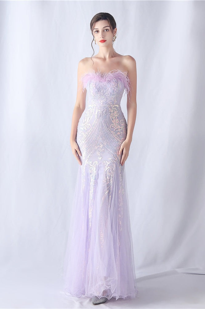 Pluma de Avestruz Lentejuelas Vestido de Fiesta de Noche