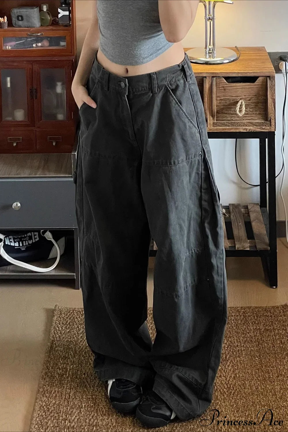 Denim Washed Distressed Loose Cargo Pants