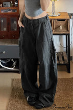 Denim Washed Distressed Loose Cargo Pants