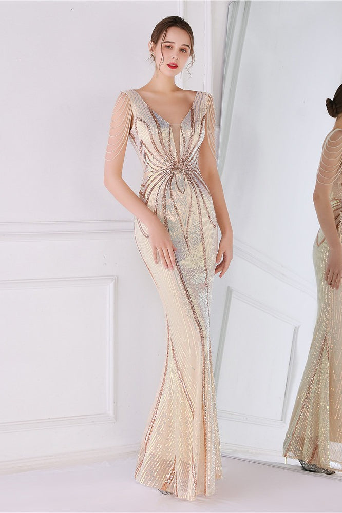 Con Abalorios Floral Lentejuelas Sirena Vestido de Fiesta