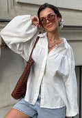 Blanco Manga Farol Blusa