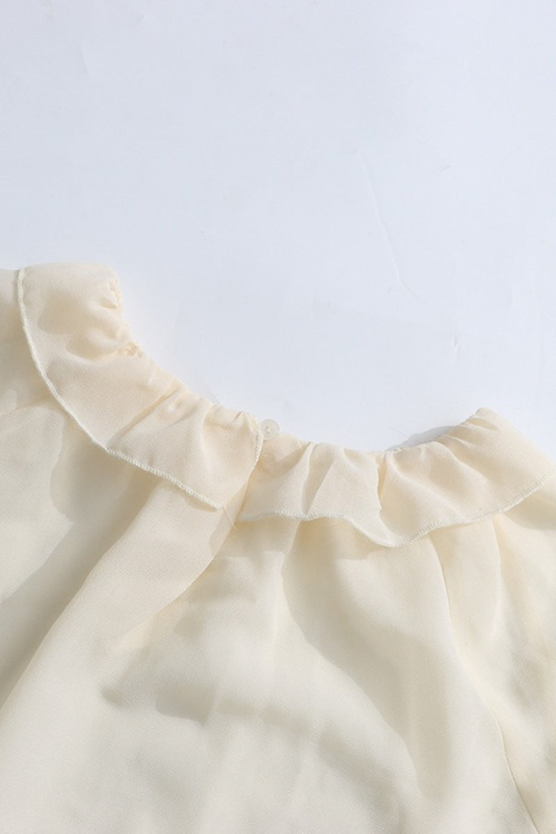 Gasa En Capas Volantes Manga Larga Crop Blusa
