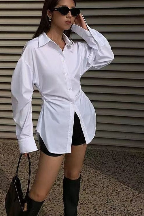 Largo Entallado Manga Larga Blusa