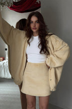 Plush Cardigan Mini Skirt Knit Set