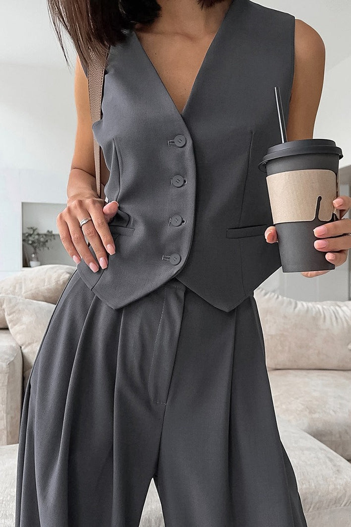 Tailored Gray Two Piece Vest Pants Set