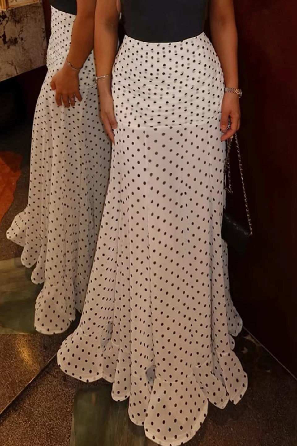 High Waist Polka Dot Bodycon Maxi Skirt