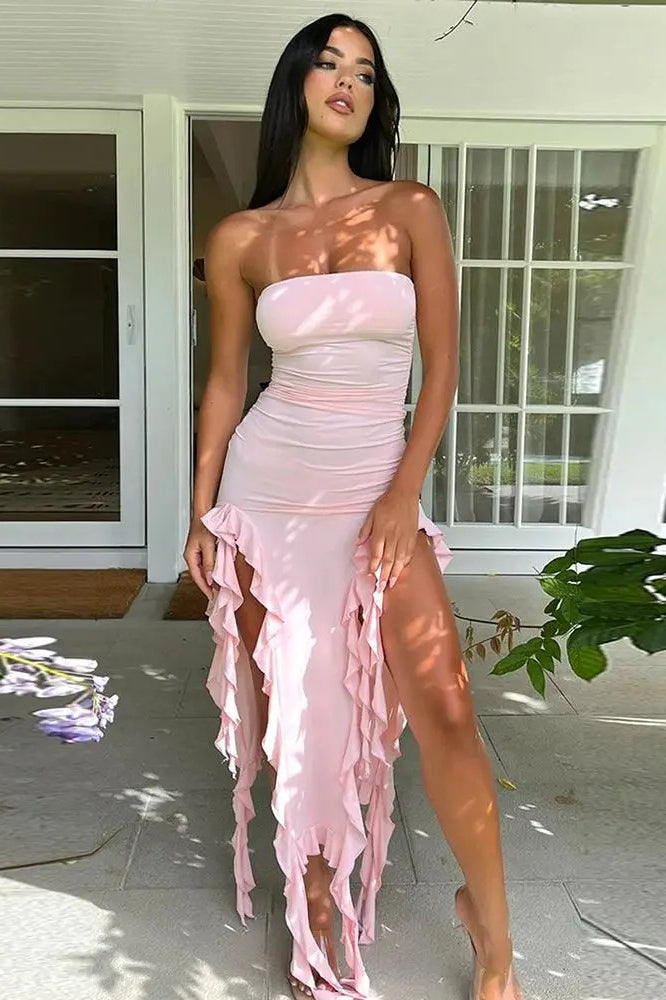 Strapless Ruffle Beach Vacation Dress