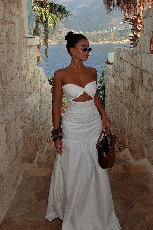 Sexy Hollow Strapless Maxi Vacation Dress