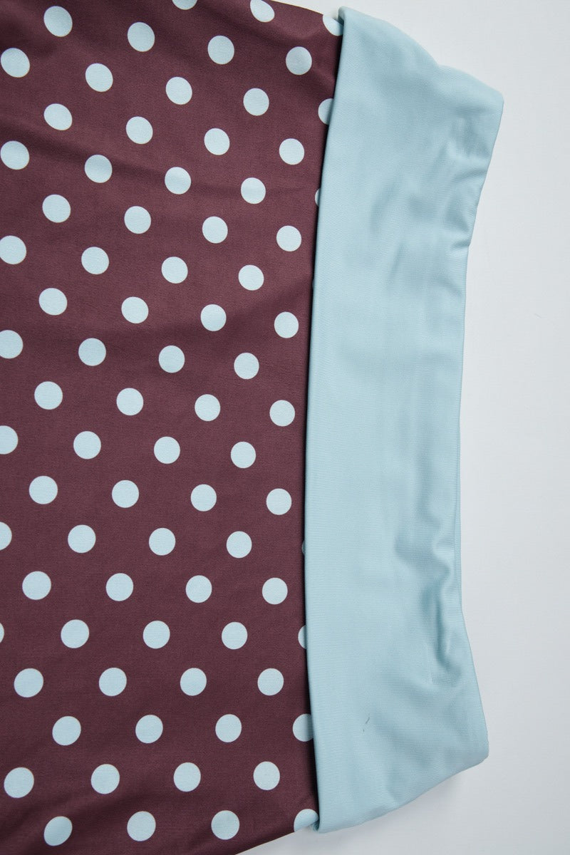 Conjunto de Top Bandeau de Lunares con Cintura Alta y Falda Ajustada Colorblock