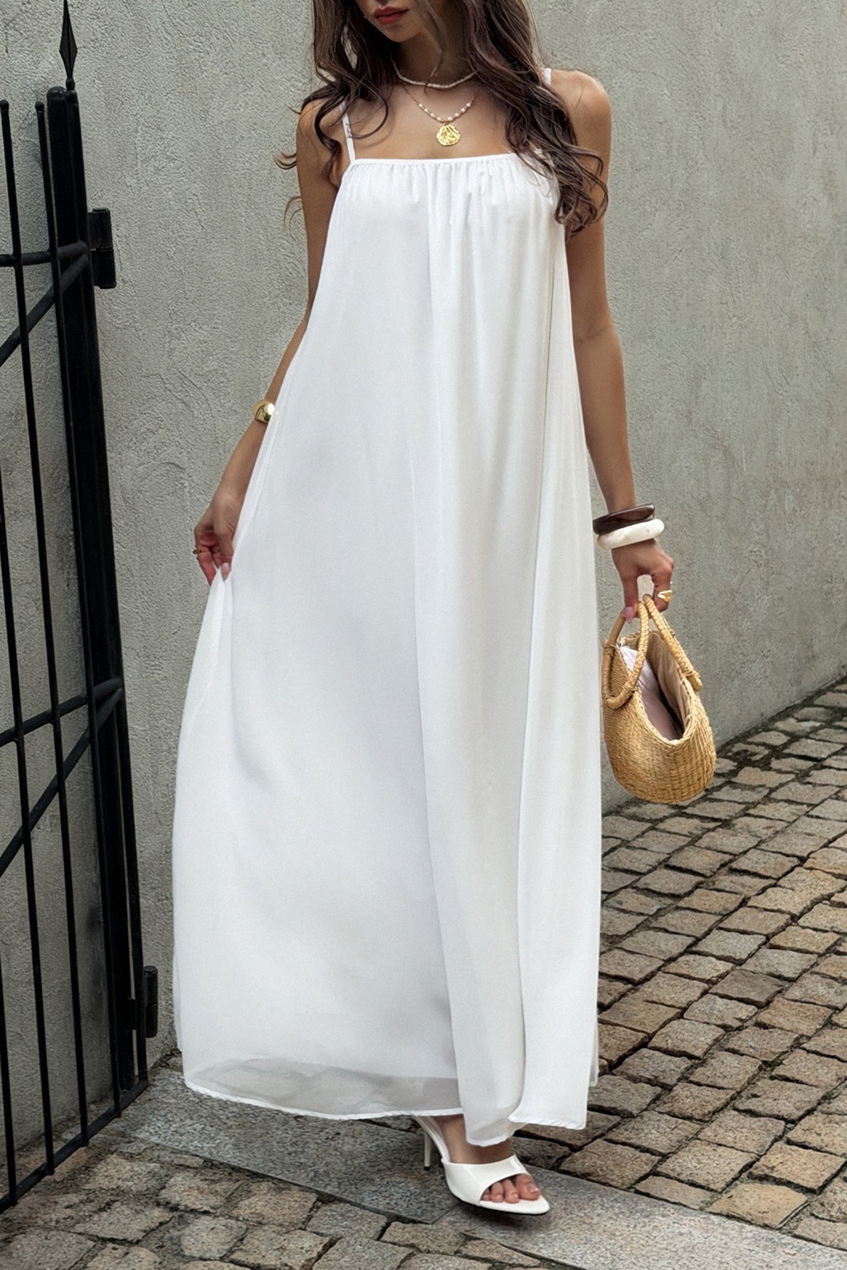Chiffon Spaghetti Strap Vacation Maxi Dress