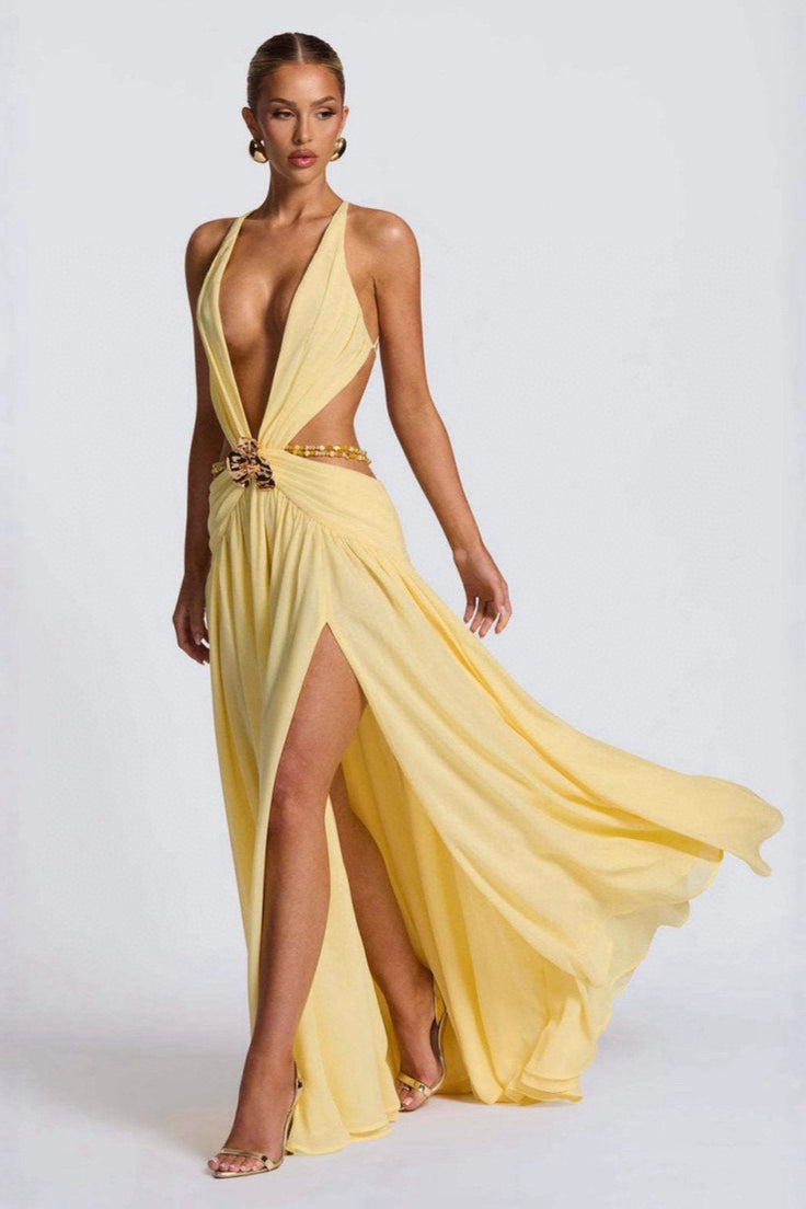 Elegant Metal Trim Bodycon Vacation Dress